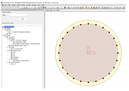 Fig 4. Midas GSD with section properties and reinforcement details