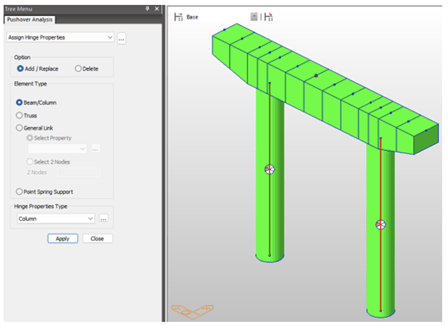 Pushover Hinge assigned to columns