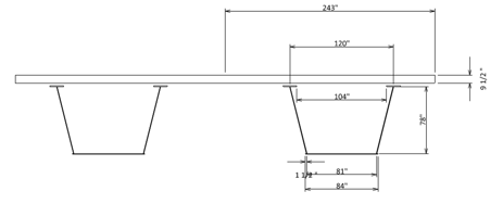 Section view for a typical tub girder