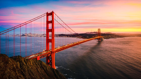 he Golden Gate Bridge at Sunset a suspension bridge