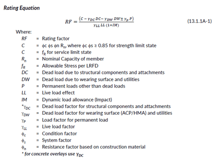 Rating equation as per AASHRO LRFR 2019