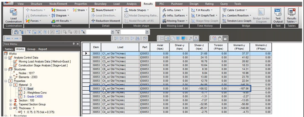 Getting Element Force from Midas Civil results