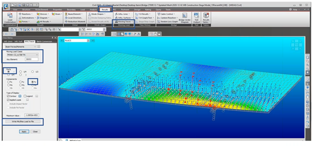 moving load tracer visualization in midas Civil result