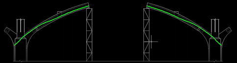 Two 19 strand PT tendons connecting end segments to thrust blocks